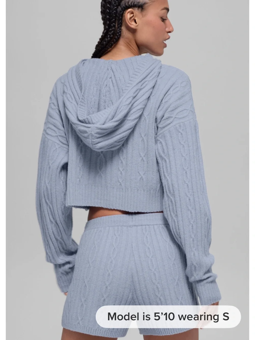 Alo Yoga Cable Knit Winter Bliss Hoodie + Short Set - Winter Frost